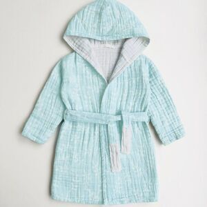KIDS Organic Muslin Cotton Bathrobe - Reversible Blue Leaves